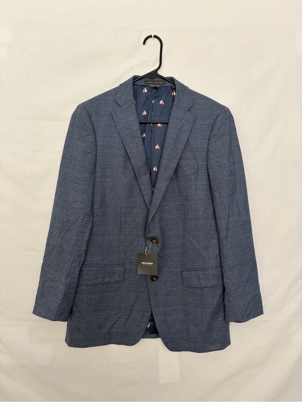 Indochino Men 40R 100% Wool Guabello Italian Fabric Blue Flannel Blazer NWT(A938